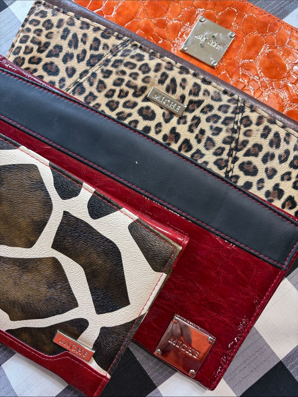 Miche Red, Black, Orange & Animal Print Convertible Clutch Set